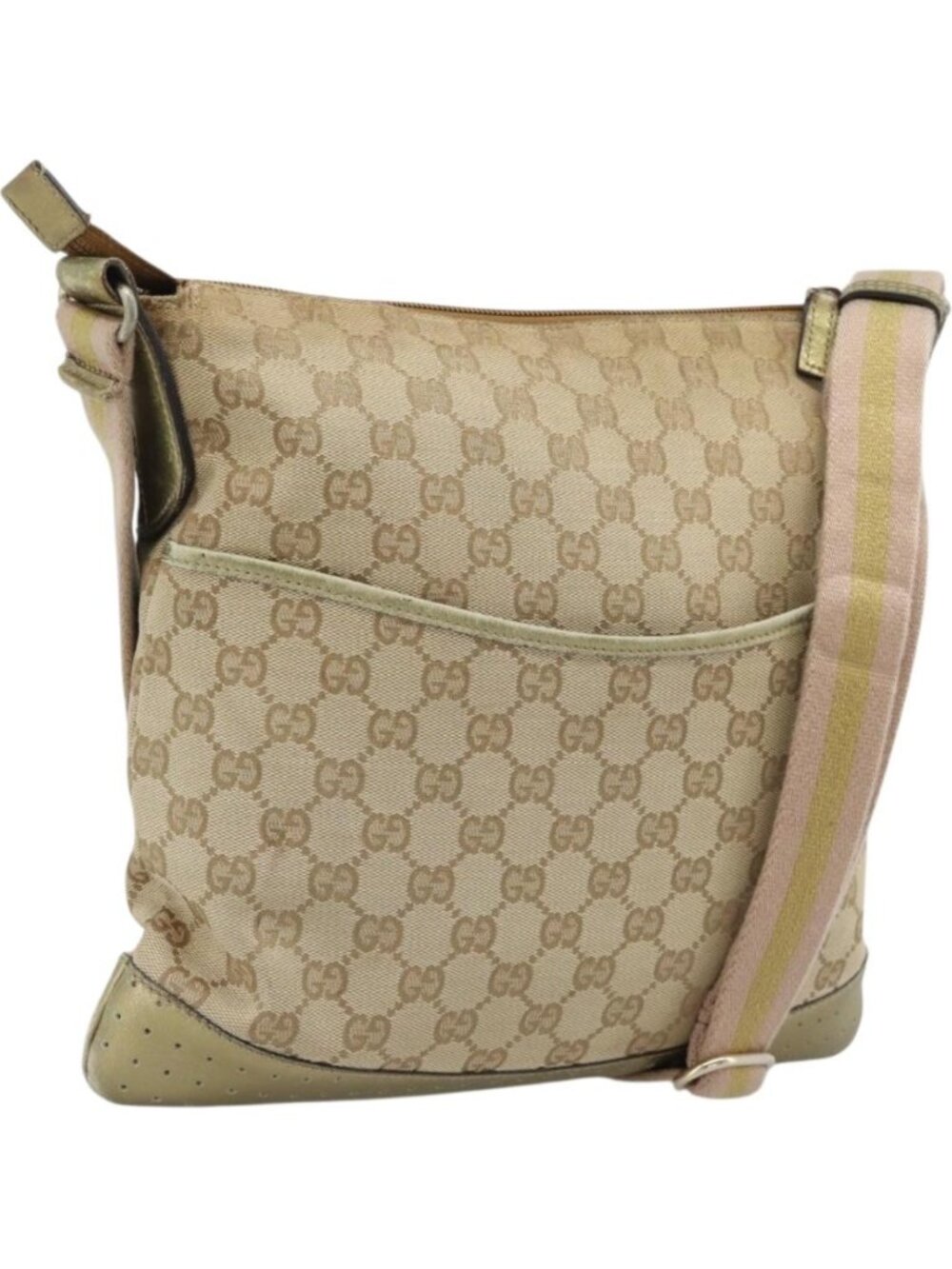GUCCI GG Canvas Shoulder Bag Beige Gold 145857